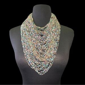 Boho Multistrand Seed Bead Statement Necklace – Layered Bib Style – New